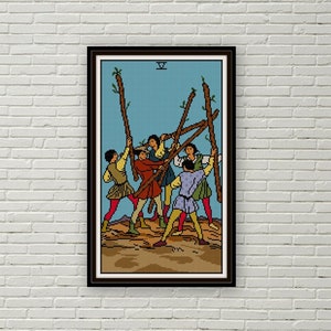 Five of Wands Tarot cross stitch pattern PDF rider waite tapisserie