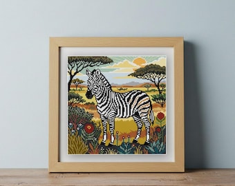 African Safari Zebra Cross Stitch pattern PDF Wildlife Series Square Nature Animal