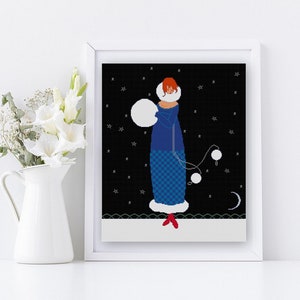 Frimaire Frost / Martha Romme cross stitch pattern PDF / art deco pattern / french republican calendar / winter fashion illustration