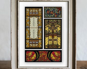 Butterflies and Fish Stained Glass Cross stitch pattern PDF No. 10 Red and Yellow