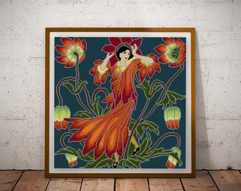 Anemone Flower Fairy adaptation Cross stitch pattern PDF