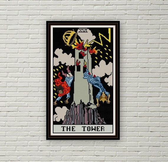 The Tower Tarot Card Cross Stitch Pattern PDF Major Etsy