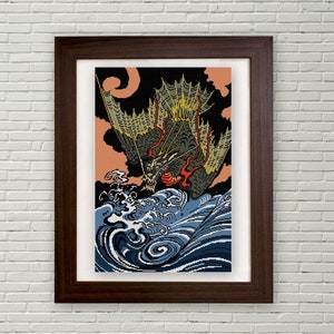 Asian dragon woodblock cross stitch pattern pdf Utagawa Kuniyoshi ukiyo-e Japanese