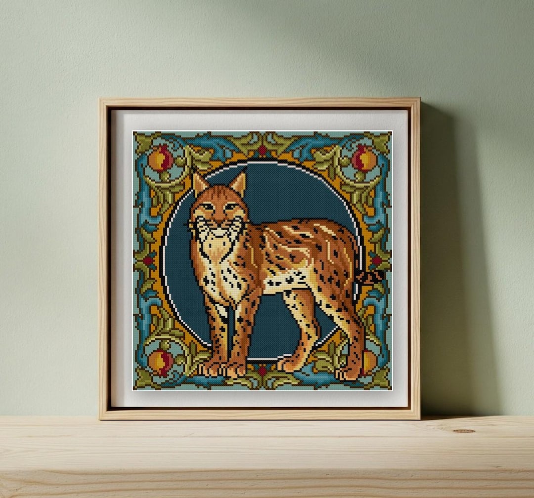 Bobcat Cross Stitch Pattern PDF, Square Antique Tile Style, Arts and ...