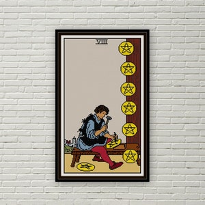 Acht van Pentakels kruissteekpatroon PDF rider waite tarot kruissteek naaldpunt