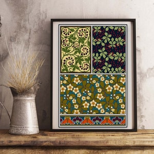 Zarzas Patrón de punto de cruz PDF Bayas Panel floral botánico diseño antiguo Art Nouveau Maurice Verneuil