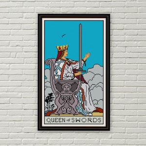 Carta del Tarot de la Reina de Espadas patrón de punto de cruz PDF Rider Waite