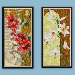 SALE Set of 8 Mary Golay floral Cross stitch patterns vintage illustrations early 1900s flowers stylized designs image 4