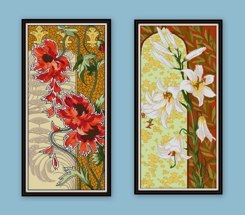 SALE Set of 8 Mary Golay floral Cross stitch patterns vintage illustrations early 1900s flowers stylized designs image 4