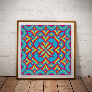Psychedelic Seventies Pop style bargello to cross stitch PDF Retro 70s Neon colors