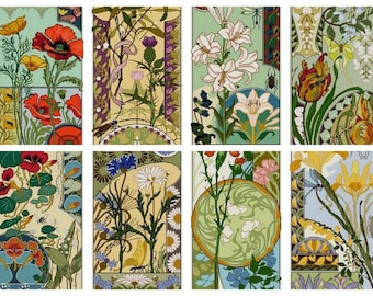 SALE Set A  8 Art Nouveau Floral Cross stitch Patterns  pdf / Carnation / Lily / Poppy / Thistle / Nasturtium / Tulip / Iris / Daisy