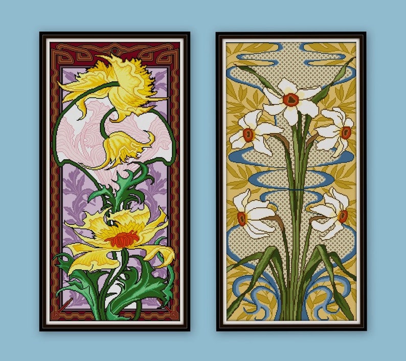 SALE Set of 8 Mary Golay floral Cross stitch patterns vintage illustrations early 1900s flowers stylized designs image 5