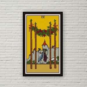 Cuatro de Bastos Carta del Tarot patrón punto de cruz PDF arcanos menores