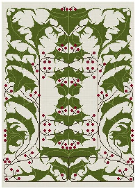 Art Nouveau Holly Berry Cross Stitch Pattern PDF Vintage German