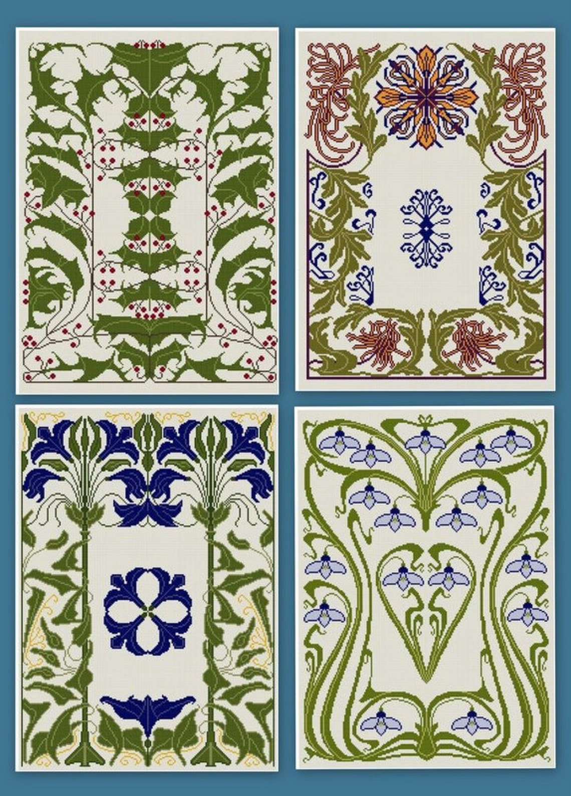 12 Art Nouveau Floral Patterns cross stitch pdfs/ set of 12 / Etsy