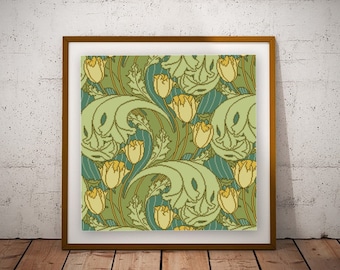 CFA Voysey Yellow Tulip Spray Cross stitch pattern PDF Floral design Arts and Crafts Period