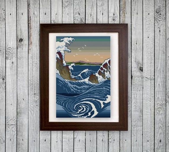 渦潮 歌川広重 クロスステッチ パターン PDF 日本の木版画 浮世絵