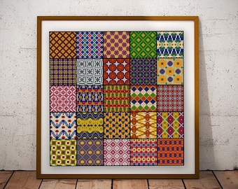 Geometry No. 2 cross stitch pattern PDF repeating designs 5x5 square