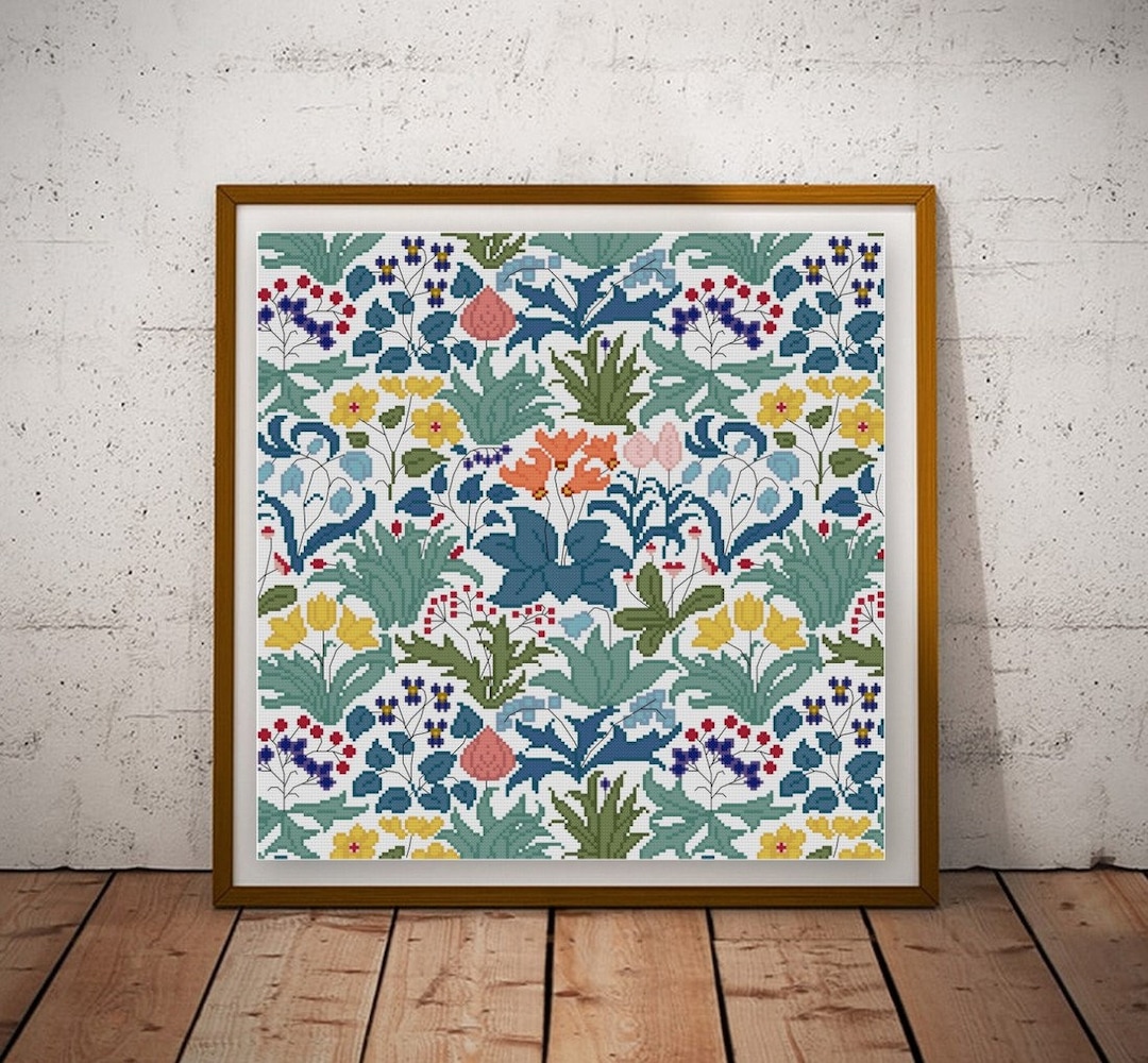 Lush Garden Cross Stitch Pattern PDF CFA Voysey Flower Garden Design - Etsy