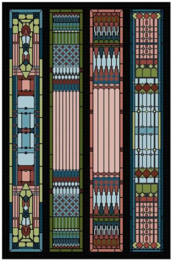 Art Nouveau Stain Glass Panel Cross Stitch Pattern Pdf Etsy