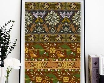 Kreuzstich Stickmuster PDF Mittelalter Muster Nr. 2 Tier Textilmuster