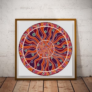 Abstract orange and purple circle medallion mandala Cross stitch pattern PDF 1920s Thayaht Italian
