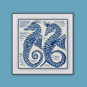 William de Morgan Seahorse azulejo patrón de punto de cruz PDF Artes y Oficios antiguo Artes y Oficios diseño de azulejo punto de cruz