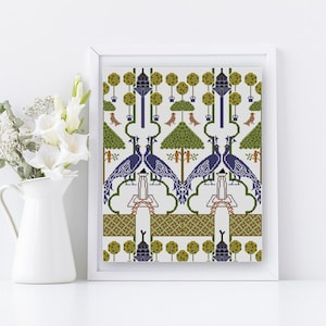 The Squires Garden antiek behang Kruissteekpatroon PDF CF Voysey historisch