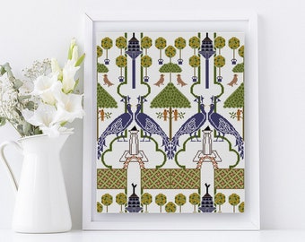 The Squires Garden antique wallpaper Cross stitch pattern PDF  CF Voysey historical