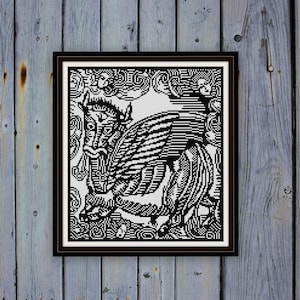Le Boeuf The Ox cross stitch pattern PDF Raoul Dufy Woodcut illustration Black and White 1911 bestiary