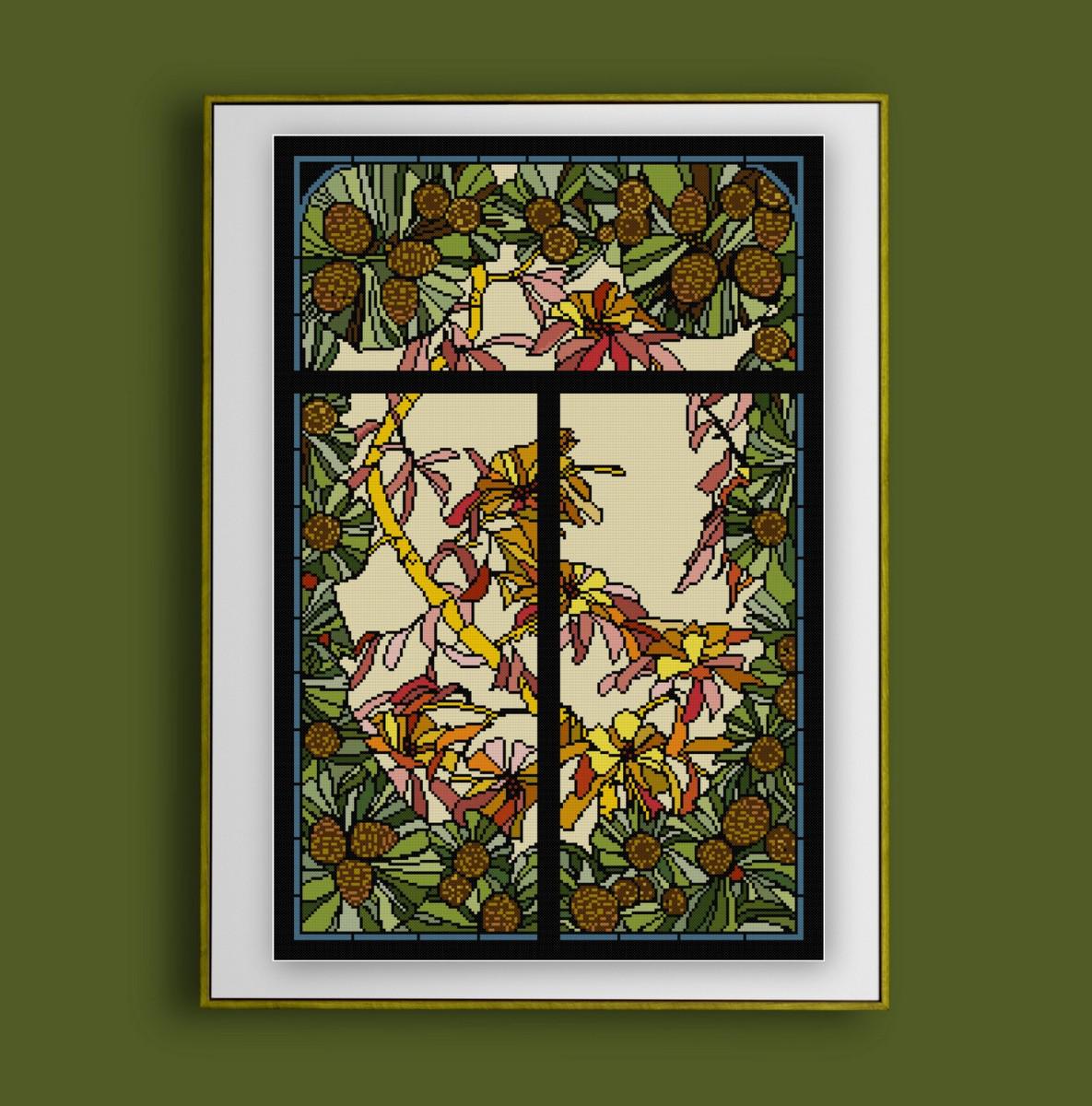 Stained Glass No. 17 Rhododendron Leaves and Buds Cross Stitch