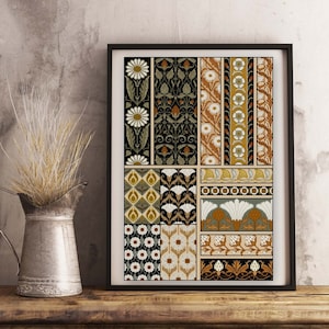 Anton Seder Floral design No. 2 daisy cross stitch pattern PDF gray and cream botanical antique design