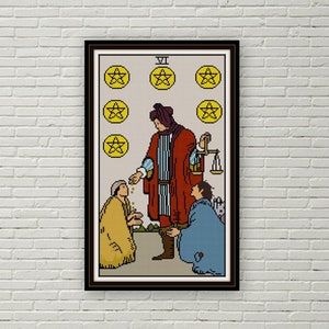 Zes van Pentakels kruissteekpatroon PDF tarot kruissteek rider waite naaldpunt