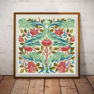 May Morris Roses and Acanthus panel Cross stitch pattern PDF historical design Arts and Crafts movement
