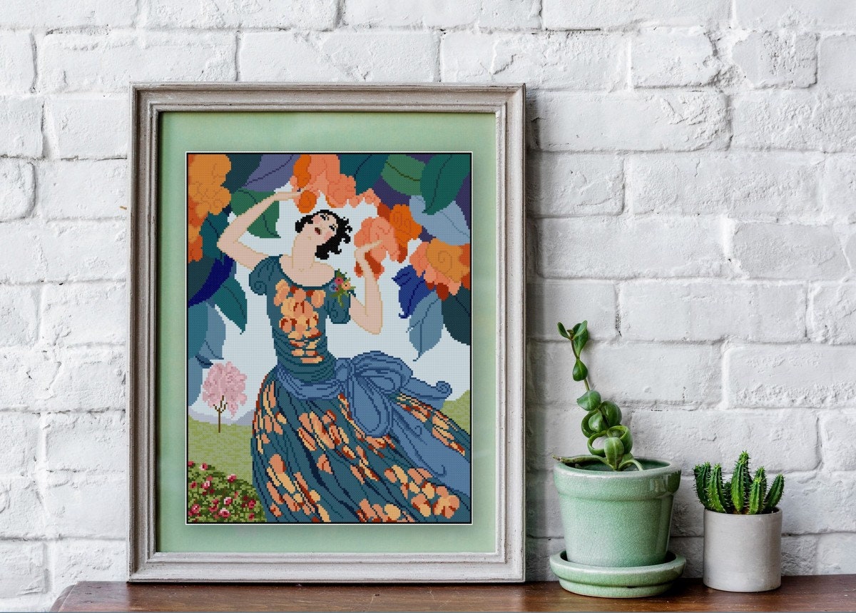 Woman in Blue Dress Magazine Cover Art 1920s Cross Stitch Pattern PDF ...