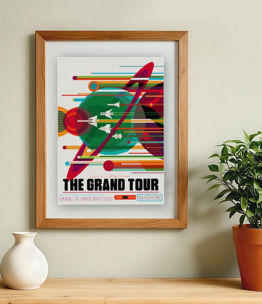 Grand Tour Space Travel Retro Poster Cross Stitch Pattern PDF Space ...