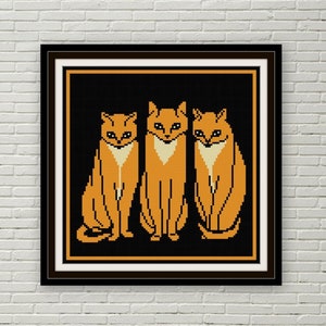 3 Sitting Cats Cross stitch pattern PDF Silhouette Simple style Julie De Graag black and orange Halloween