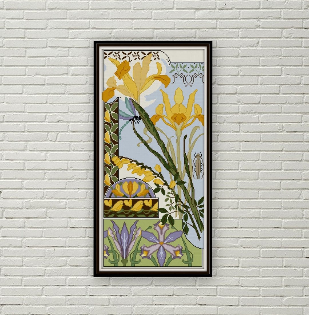 Iris and Laburnum Cross Stitch Pattern PDF Floral Pattern Dragonfly ...