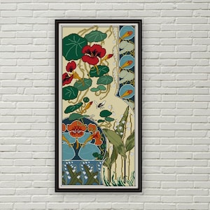 Nasturtium and Lily of the Valley Floral Panel Cross stitch pattern PDF / botanical pattern