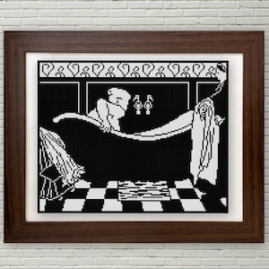 Ilustración en blanco y negro de El Baño Felix Vallotton Patrón de punto de cruz PDF Mujer en la bañera