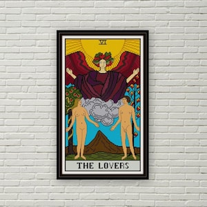 Los amantes carta del tarot patrón de punto de cruz PDF arcanos mayores Punto de aguja Rider-Waite