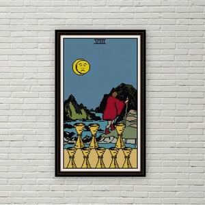 Ocho de Copas carta del tarot patrón de punto de cruz PDF jinete waite aguja arcanos menores