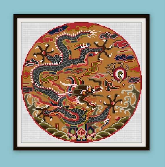 Rangooページ Gray Chinese Dragon Cross Stitch Pattern PDF Roundel Rank Badge - Etsy
