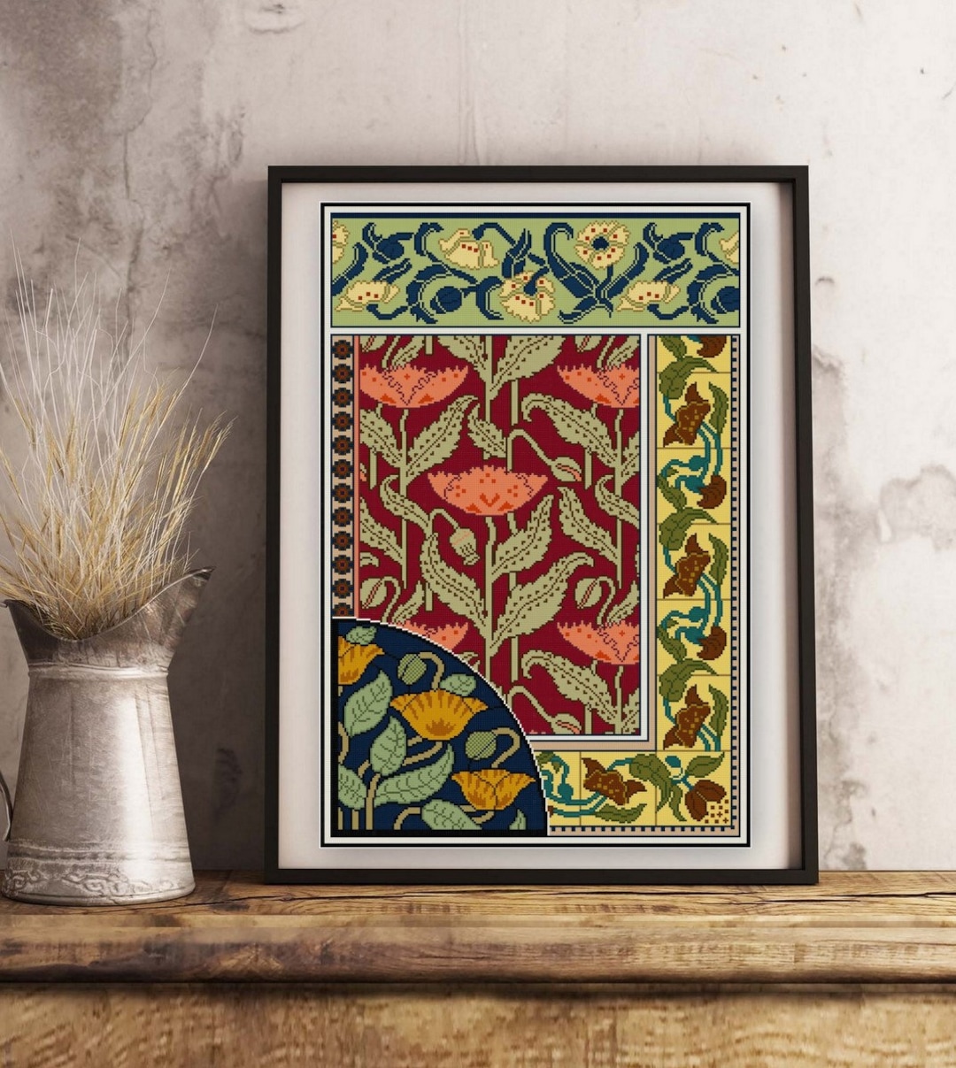 Art Nouveau Decorative Panel Cross Stitch Pattern PDF Verneuil
