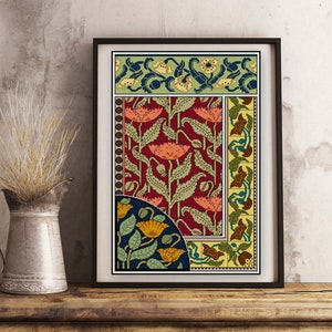 Art Nouveau Decorative Panel Cross stitch pattern PDF Verneuil Poppies 1896 / 1800s needlepoint adaptation