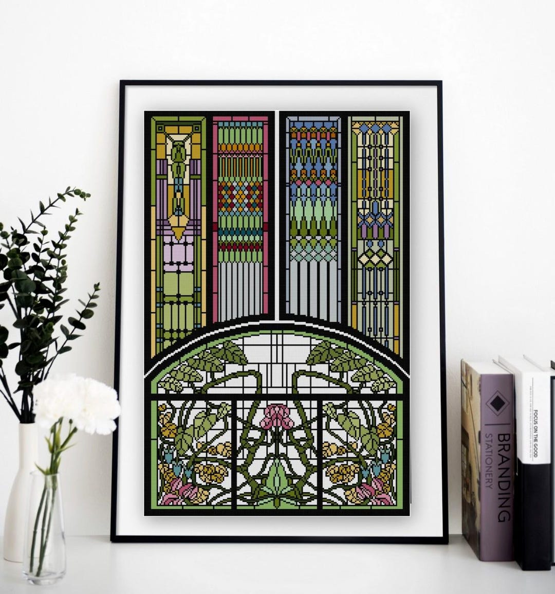 Bright Stained Glass Cross Stitch Pattern PDF NO. 14 Long Geometric ...