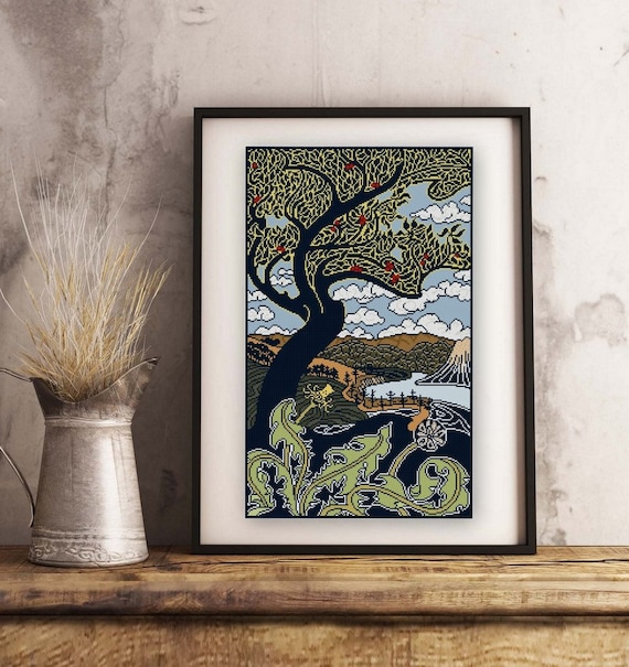 Art Nouveau Landscape Poster Cross Stitch Pattern PDF