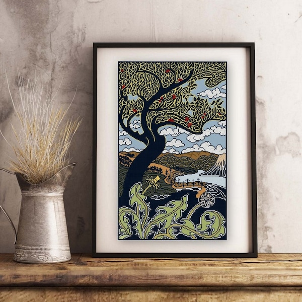 Art Nouveau Landscape Poster Cross stitch pattern PDF Gisbert Combaz No. 1 Apple Tree Dandelion