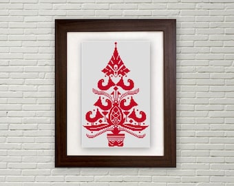 Scandinavian Folk art Christmas tree silhouette  cross stitch pattern PDF  / folk style christmas tree pattern