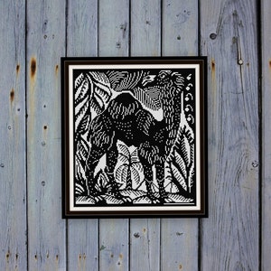 Le Dromadaire The Camel cross stitch pattern PDF black and white 1911 woodblock art Raoul Dufy Bestiary